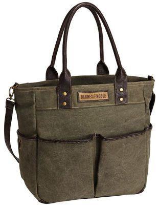 Barnes & Noble Olive Utility Book Tote with Pockets (12.75