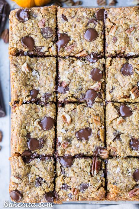 Pumpkin Oatmeal Scotchie Bars with Chocolate Chips + Pecans