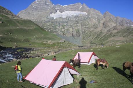 Lilla on our first night camp site on the Kashmiri Great Lakes trek