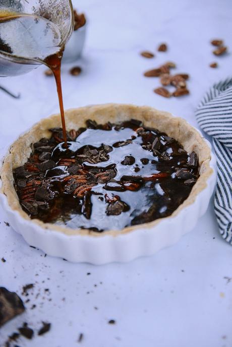 Whole Grain Chocolate Pecan Tart with Bourbon Whipped Crème Fraîche // www.WithTheGrains.com