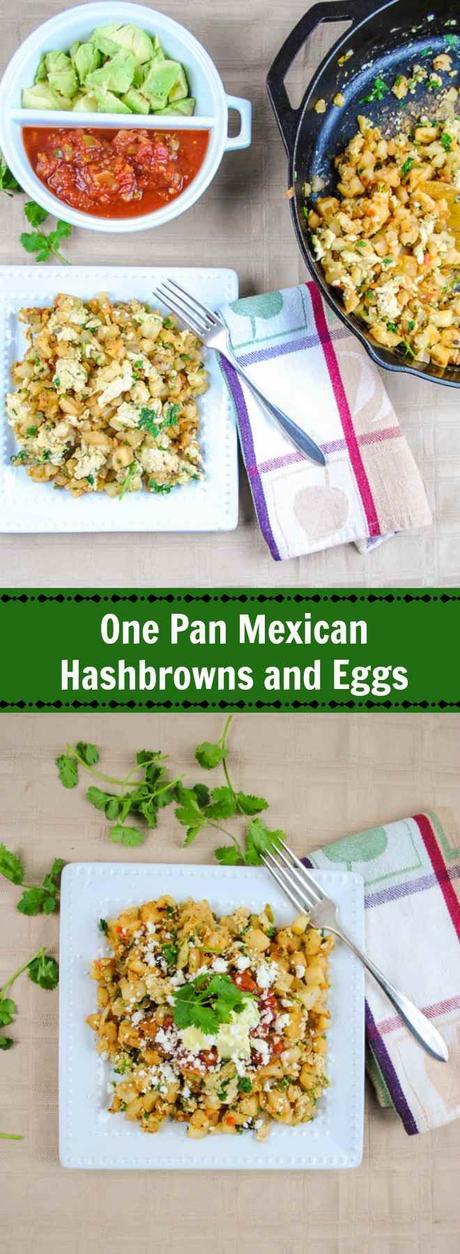 One Skillet Mexican Hashbrowns with Scrambled Eggs and Spicy Cilantro