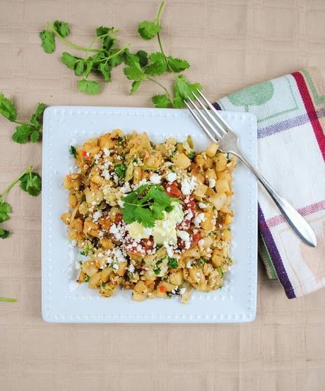 One Skillet Mexican Hashbrowns with Scrambled Eggs and Spicy Cilantro