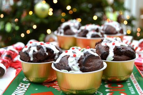 chocolate cupcakes with added chestnut puree made to look like christmas puddings