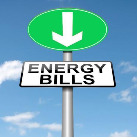 An arrow pointing down towards a sign that says energy bills
