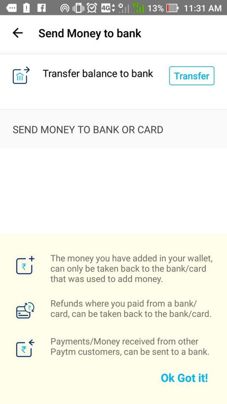 Steps to transfer Paytm money directly to your bank account