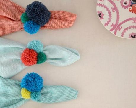 Pom Poms Turned into Napkin Rings