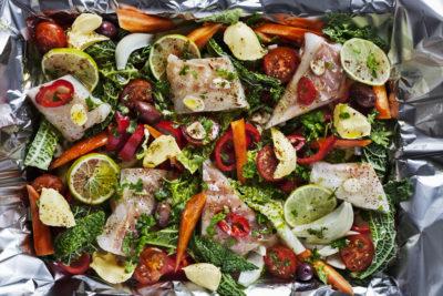 Fish with Vegetables Baked in Foil