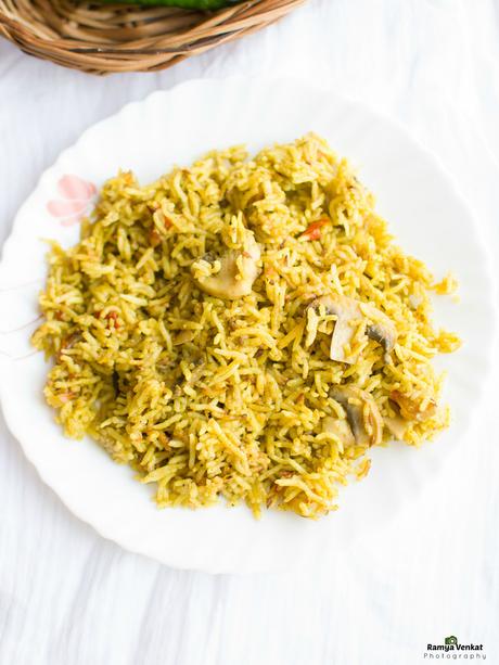 mushroom biryani recipe - spicy kalan biryani