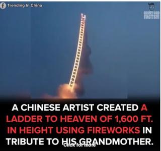 Cai Guo-Qiang's sky ladder to heaven and the real ladder to heaven