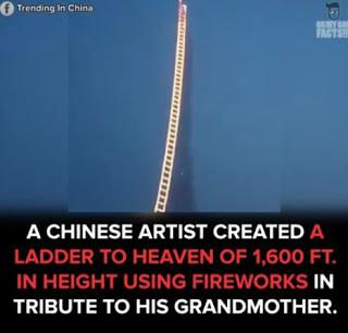 Cai Guo-Qiang's sky ladder to heaven and the real ladder to heaven