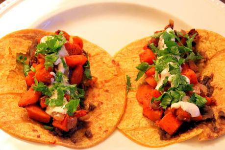 Sweet Potato Tacos with a Spicy Yogurt Sauce