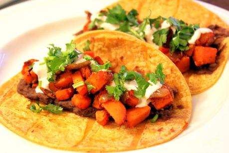 Sweet Potato Tacos with a Spicy Yogurt Sauce