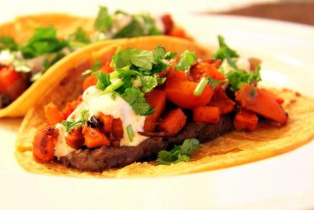 Sweet Potato Tacos with a Spicy Yogurt Sauce