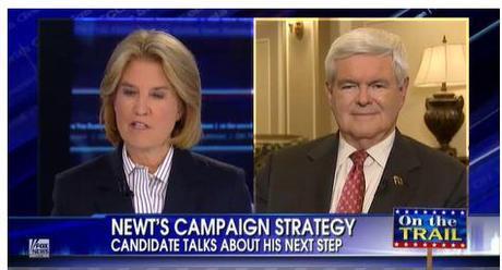 Former House speaker Newt Gingrich told Fox News' Greta Van Susteren on Wednesday night that he had no intention of altering his strategy. Photo: Fox News.