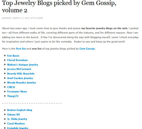 gem gossip, blog roundup, jewelry blogs