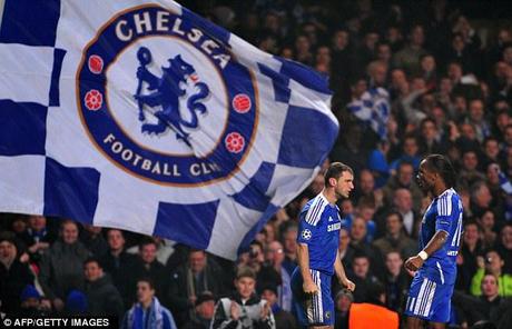 Flying the flag: Chelsea won an enthralling encounter with Napoli on Wednesday night