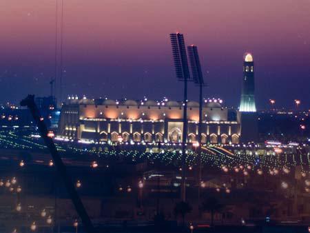 Imam Abdul Wahhab Mosque at night taken from Ezdan Towers