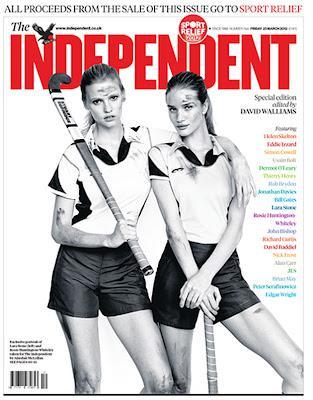 Lara Stone and Rose Huntington Whitely cover today's Independent