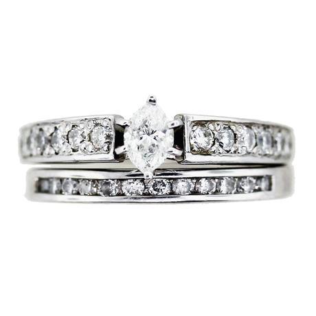 1/2 Carat Diamond Engagement Ring and Wedding Band Set Marquise Cut