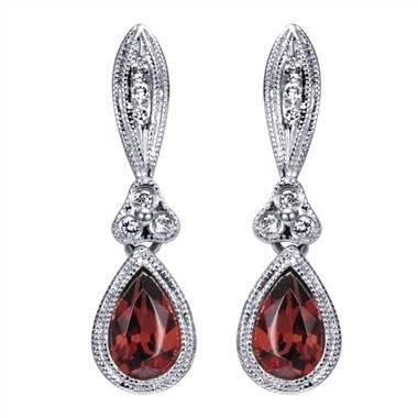 White gold Victorian garnet earrings at I.D.Jewelry