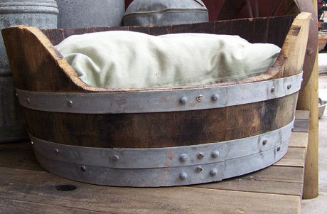 Authentic Oak wine or whiskey barrel pet bed