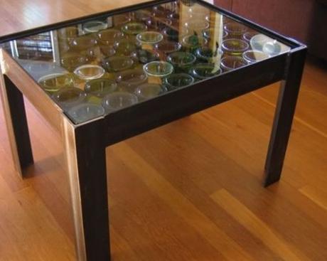 Display Coffee Table Made from a Champagne Bottles