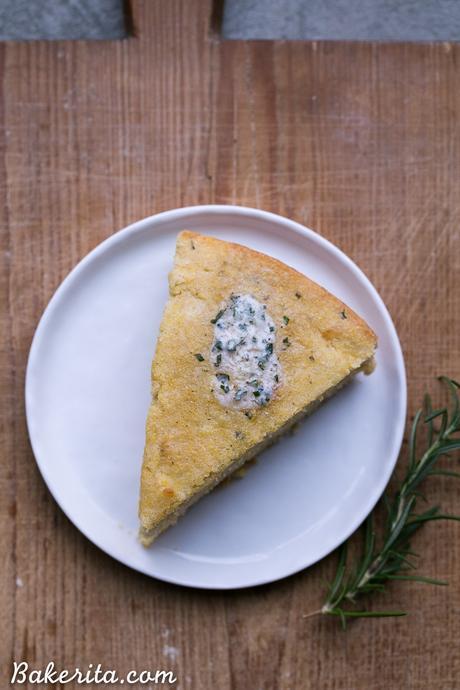 This Gluten Free Asiago Rosemary Cornbread is an easy, savory cornbread that's moist and flavorful. A slice of this gluten-free cornbread is perfect with a slather of butter or served with a bowl of soup!