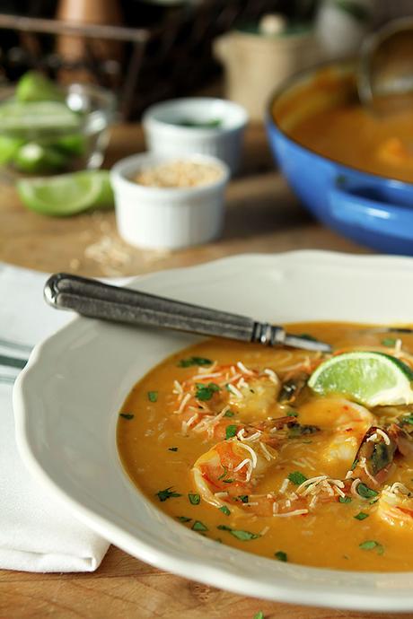 Thai Butternut Squash and Coconut Soup with Shrimp