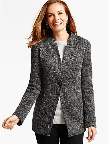 knit tweed one button jacket