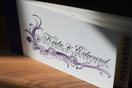 sienna purple and ivory cheque book invitation