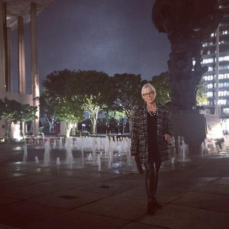 dressed for the theater: tweed jacket and leather leggings