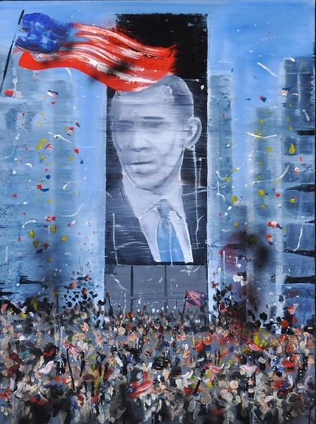 Collage Of Obama And A Crowd In The City