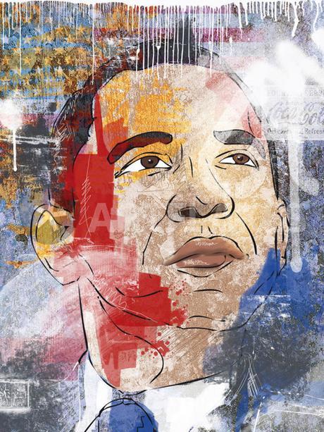 Collage Portrait of Obama With Flag