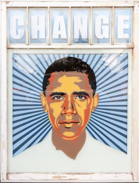Obama Change Painting In The Style Of Shepard Fairy