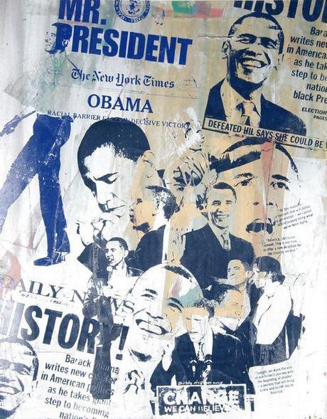 Silkscreen Collage Of President Barack Obama With Newsprint