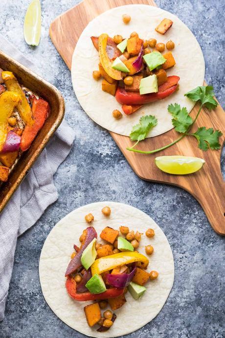 Make Ahead Chickpea Butternut Squash Fajitas.  Make these ahead and store in the fridge or freezer until you are ready to serve!  An awesome healthy dinner meal prep recipe.