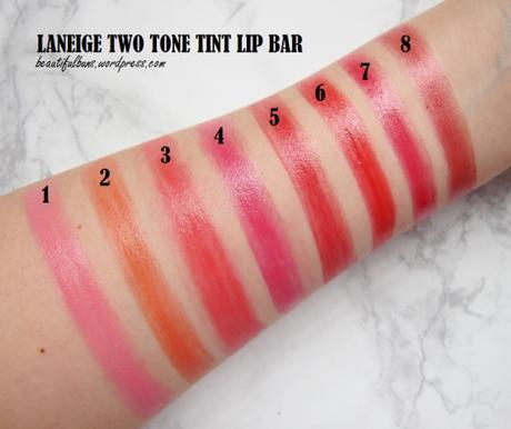 Review/Swatches: Laneige Two Tone Tint Lip Bar - All 8 ...