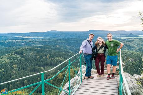 Dan and Linda pose with Vitek, owner of Northern Hikes, at an overlook at Pravcice gate.