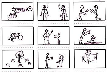 storyboard with stick figures