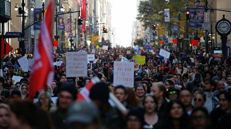 Image result for image, crowds, New York City Trump protest, 2017