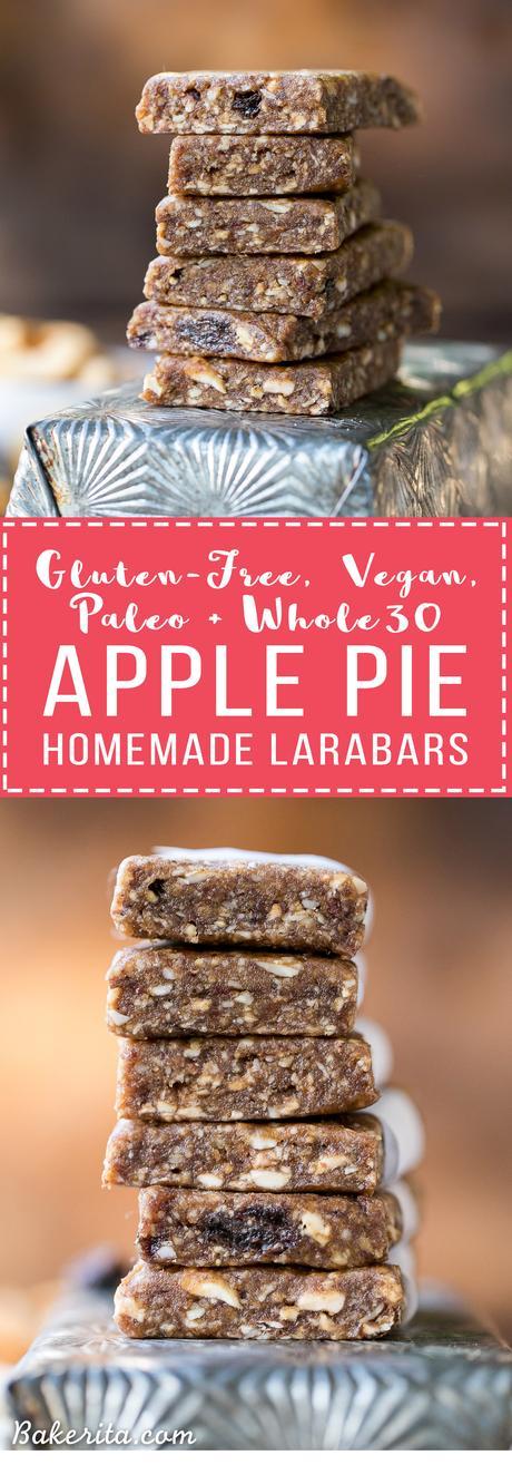 This Homemade Apple Pie Larabar Recipe is super simple and incredibly delicious - it requires no baking, and it's the perfect gluten-free, Paleo, vegan, and Whole30-friendly snack.
