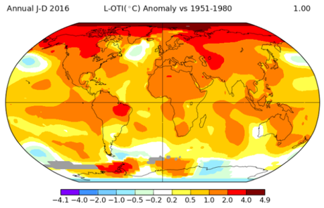 NASA Data Shows the Rate of Global Warming is Accelerating — 2016 is Third Consecutive Hottest Year on Record