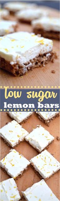 low sugar lemon bars made with zero % fat yoghurt, coconut oil, coconut sugar and stevia sweetener and real lemon juice and zest