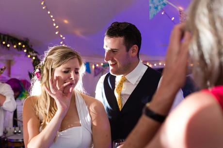 Wedding guest makes silly face when dancing Derwentwater Independent Hostel Wedding