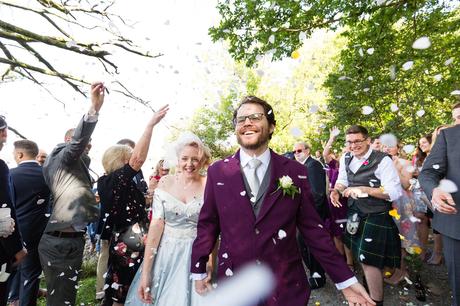 Wedding confetti by Derwentwater lake in Keswick