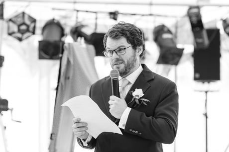 Groom making funny face during speech Derwentwater Independent Hostel Wedding