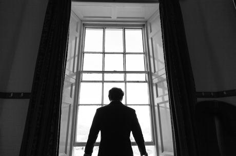 Silhouette of groom Derwentwater Independent Hostel Wedding