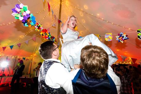 Chair dance with panicked bride Derwentwater Independent Hostel Wedding