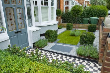 Go for all evergreen in a very symmetrical design for a contemporary look that’s low maintenance and green all year round. Garden design by The Garden Builders.
