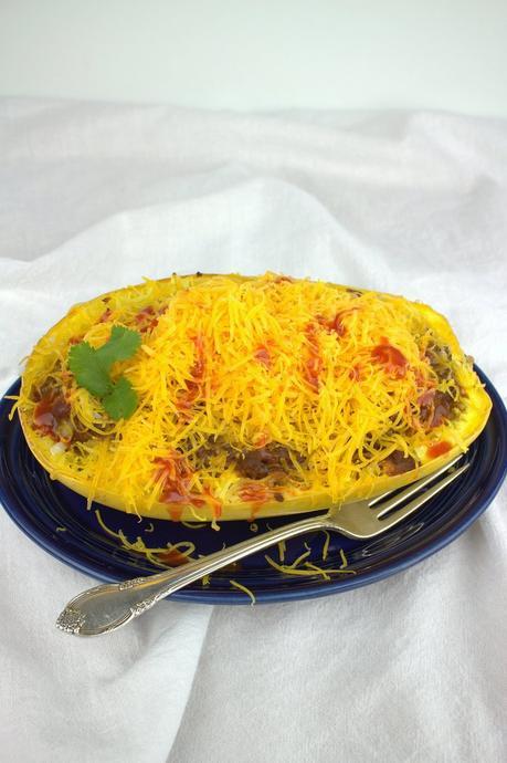 5-Way Cincinnati Chili Spaghetti Squash Boats #FoodieExtravaganza 5-Way Cincinnati Chili Spaghetti Squash Boats